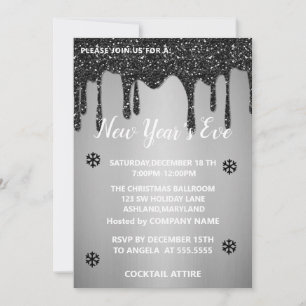 Wonderful, Elegant, Silver Sparkly New Year Invitation