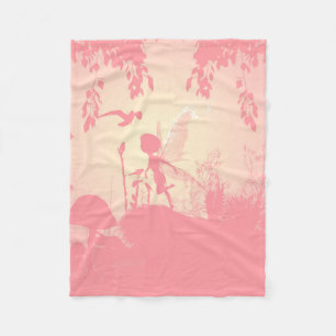 Wonderful fairy silhouette in pink with birds fleece blanket