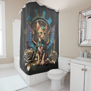 Wonderful fantasy steampunk cat.  shower curtain