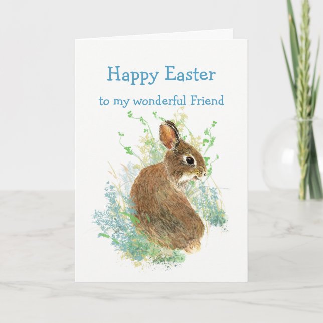 Wonderful Friend Custom Easter Cute Bunny Rabbit Holiday Card (Front)