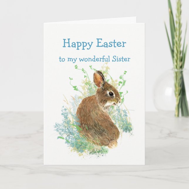 Wonderful Friend Sister Easter Cute Bunny Rabbit Holiday Card (Front)