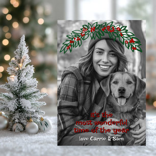 Wonderful Garland Wreath CUSTOM PHOTO Christmas Holiday Card