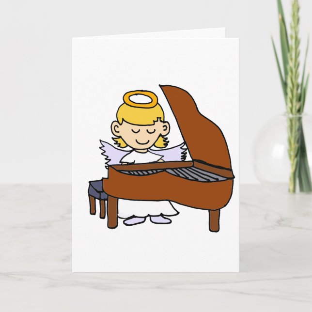 Wonderful Girl Angel Playing Piano Holiday Card (Front)
