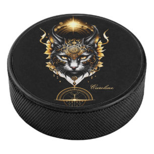 Wonderful gold black cat. hockey puck