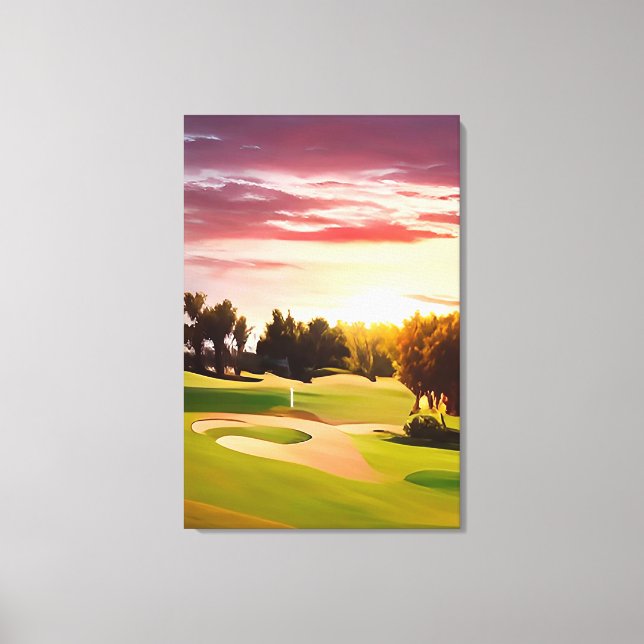 Wonderful golf painting a sunset over golf course canvas print (Front)