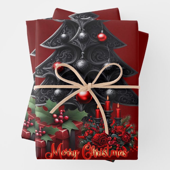 wonderful gothic christmas tree  wrapping paper sheet (In situ)