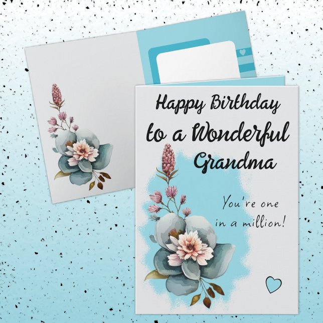 Wonderful Grandma floral blue birthday Card (Creator Uploaded)