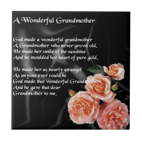 Wonderful Grandmother Poem - flowers on black Tile | Zazzle.co.uk