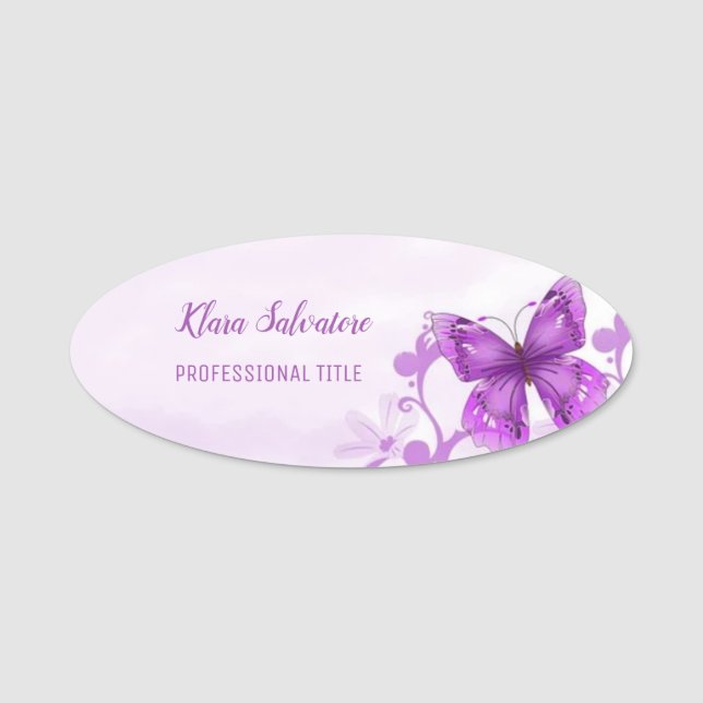 Wonderful  Great Amazing  Purple Butterfly Name Tag (Front)