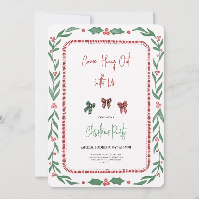 wonderful green and red christmas party invitation (Front)