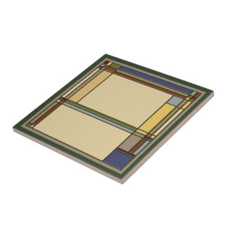 Wonderful Green Arts & Crafts Geometric Pattern Tile