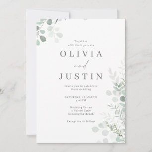 Wonderful Green Leaf Modern Wedding Invitation