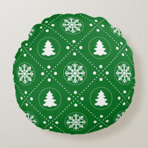 Wonderful Green White Christmas Pattern Round Cushion