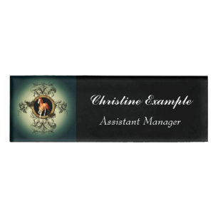 Wonderful horse in a circle with floral elements name tag