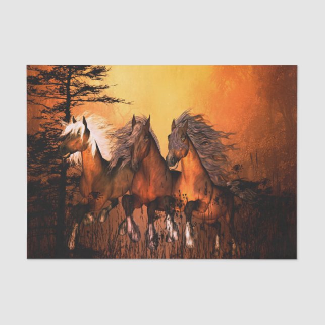 Wonderful horses running by a forest tissue paper (Front)