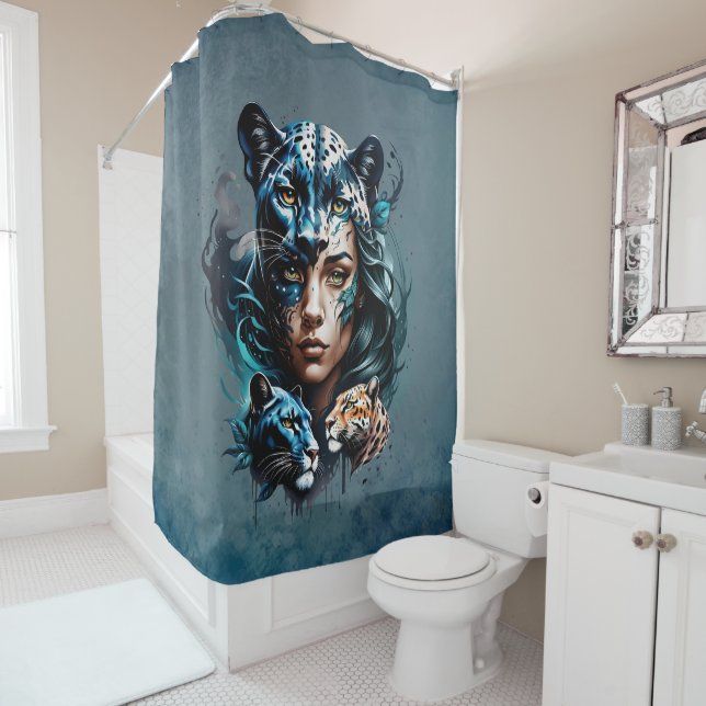 Wonderful hybrid of a woman and a panther shower curtain (In Situ)