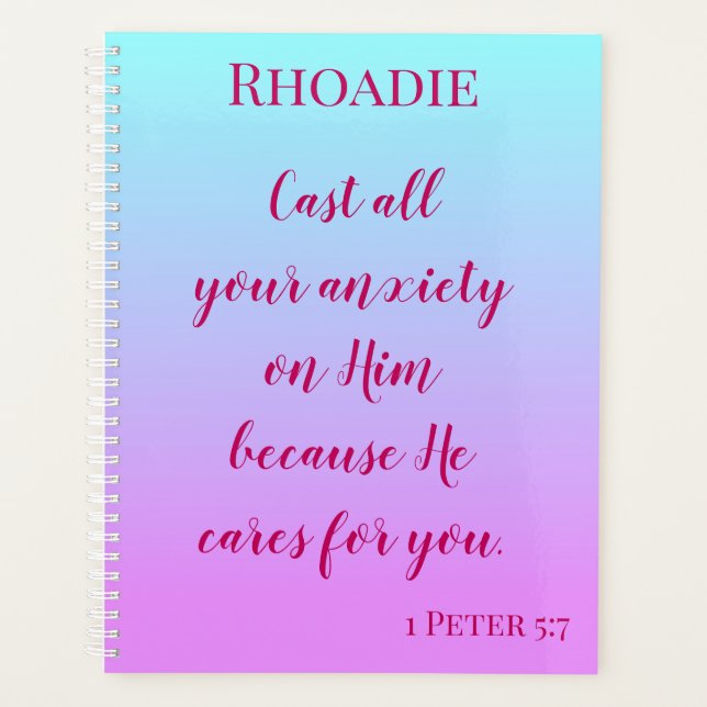 Wonderful Inspirational Blue and Pink Ombre Planner (Front)