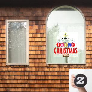 Wonderful Jolly Christmas Ornaments Tree     Window Cling