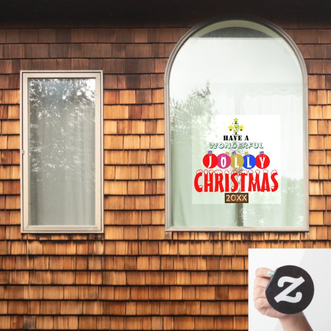 Wonderful Jolly Christmas Ornaments Tree     Window Cling (Home Window)