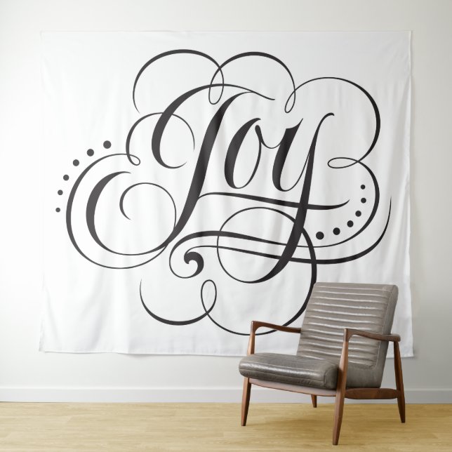 Wonderful JOY Calligraphy Lettering Christmas Tapestry (In Situ (Horizontal))