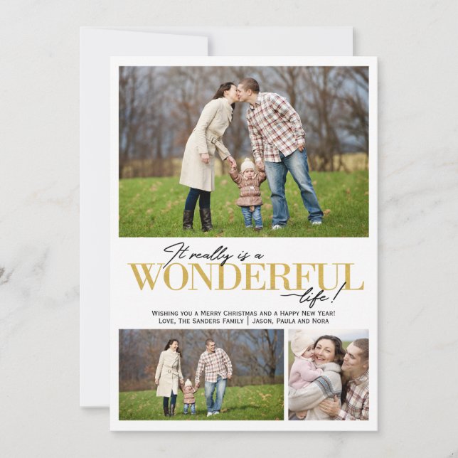 Wonderful Life 3 PH Gold Letters | Holiday Card (Front)