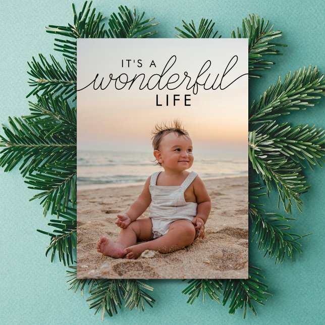 Wonderful Life 3 Photo Baby Christmas Holiday Card (Creator Uploaded)