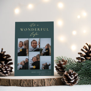 Wonderful Life   6 Photo Collage Christmas Foil Holiday Card