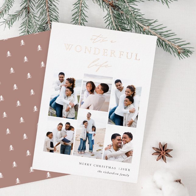 Wonderful Life | 6 Photo Collage Christmas Foil Holiday Card (Creator Uploaded)