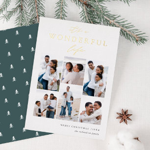 Wonderful Life   6 Photo Collage Christmas Foil Holiday Card