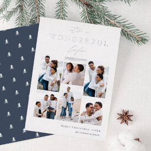 Wonderful Life   6 Photo Collage Christmas Foil Holiday Card