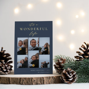 Wonderful Life 6 Photo Collage Christmas Foil Holiday Card