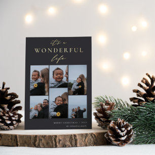Wonderful Life   6 Photo Collage Christmas Foil Holiday Card