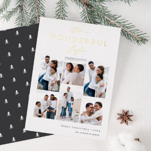 Wonderful Life   6 Photo Collage Christmas Foil Holiday Card