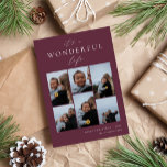 Wonderful Life | 6 Photo Collage Holiday Card<br><div class="desc">Share cheer with these modern holiday cards featuring 6 of your favourite photos in a grid collage layout on a dark burgundy background. "It's A Wonderful Life" appears at the top in white hand lettered calligraphy and classic serif lettering. Personalise with your custom holiday greeting, family name and the year...</div>