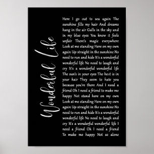 Wonderful Life Black Script Song Lyric Print