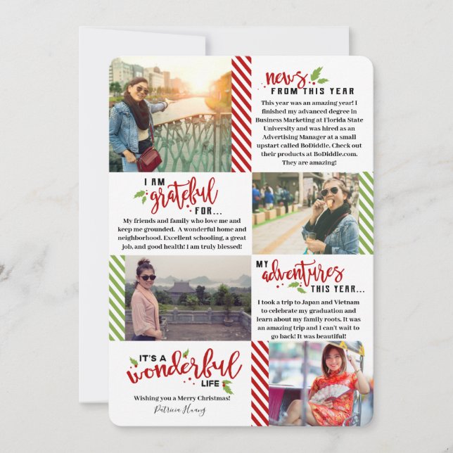 Wonderful Life Candy Cane Year in Review Single Holiday Card (Front)