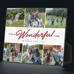 Wonderful life dark red six photo family collage plaque<br><div class="desc">Celebrate favourite family memories with this six-photo collage plaque with an "It's a wonderful life" type treatment in dark red and custom text. This photo collage is great for families, new babies, grandparents and more. Customise it for the year, vacation memories, travel, family reunion and other occasions. The dark red...</div>