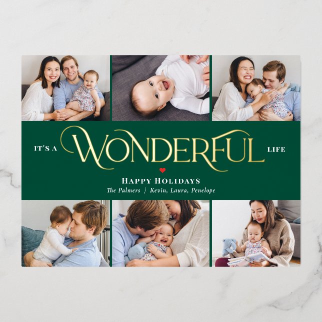 Wonderful Life Foil Photo Holiday Postcard (Front)