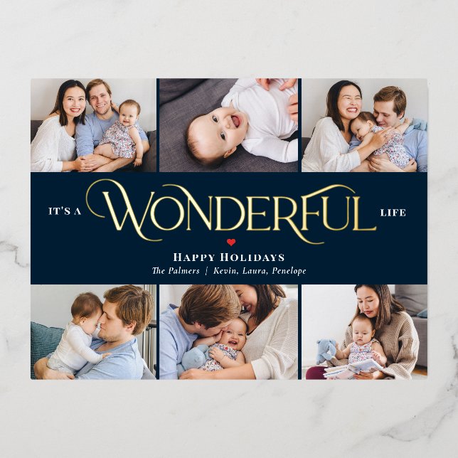 Wonderful Life Foil Photo Holiday Postcard (Front)
