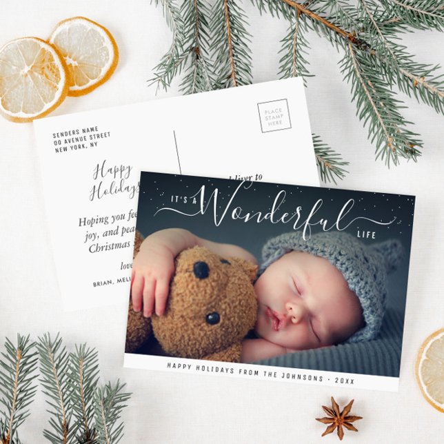 wonderful life | modern hand script christmas postcard (Creator Uploaded)