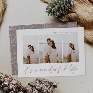 Wonderful Life   Modern Minimal 3 Photo Christmas Holiday Card