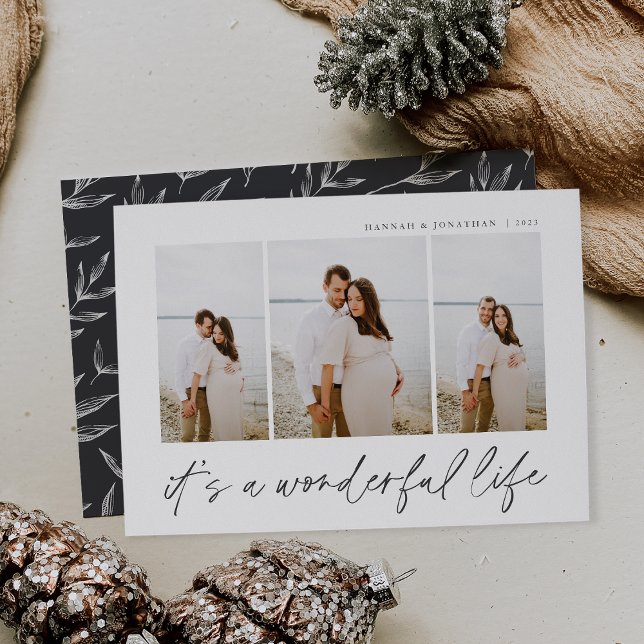 Wonderful Life | Modern Minimal 3 Photo Christmas Holiday Card (Creator Uploaded)