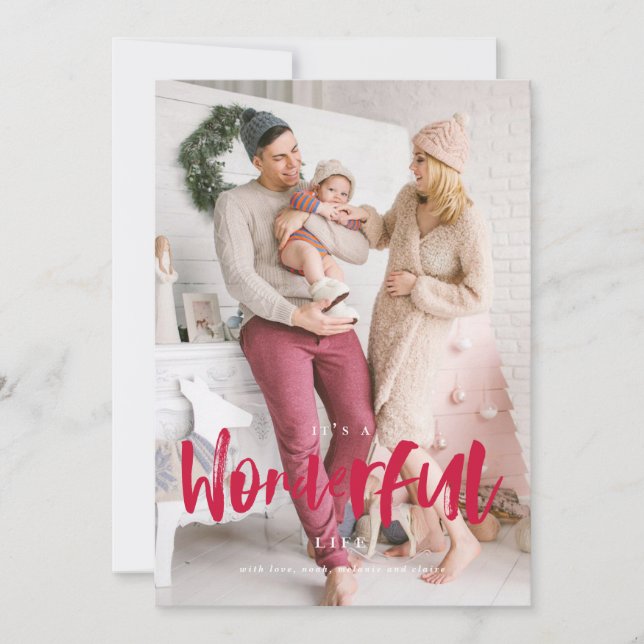 Wonderful Life Red Christmas Photo Card (Front)
