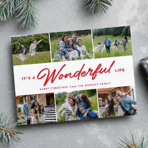 Wonderful life red six photo collage Christmas Holiday Card