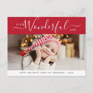 wonderful life red & white lettering christmas postcard