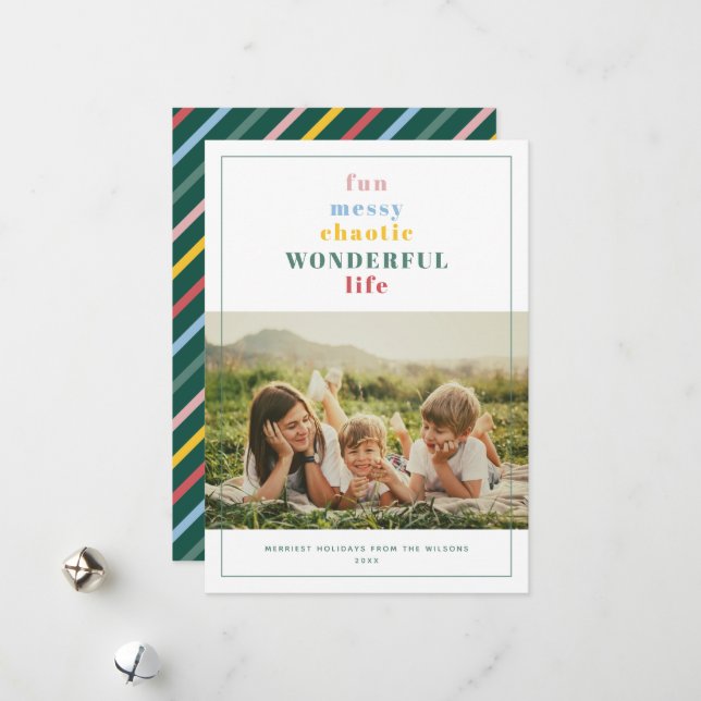 Wonderful Life Your custom Text Modern Fun Photo Holiday Card (Front/Back In Situ)