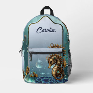 Wonderful little steampunk seahorse. printed backpack