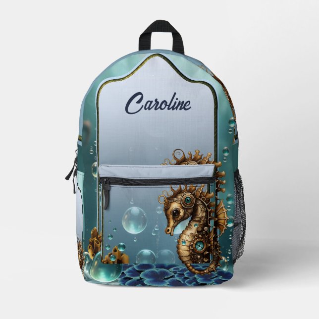Wonderful little steampunk seahorse. printed backpack (Front)