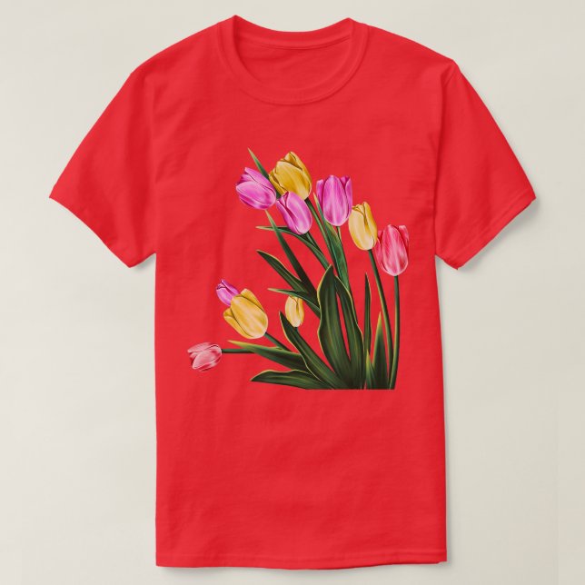 Wonderful Lovely Nature Spring Tulips Flower Plant T-Shirt (Design Front)