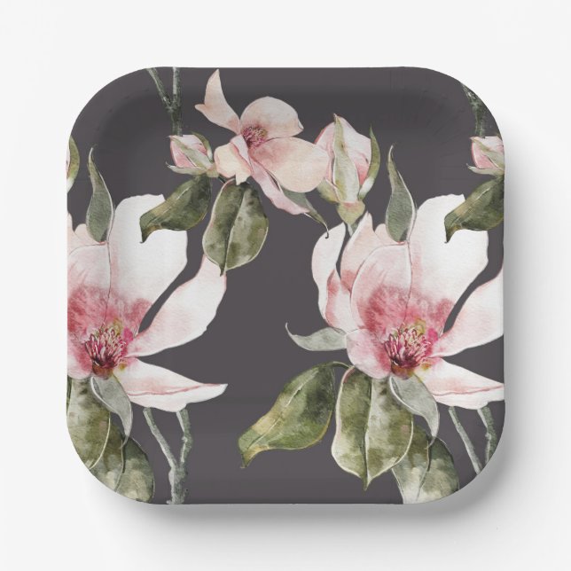  Wonderful magnolia flowers and birds Paper Plate (Front)